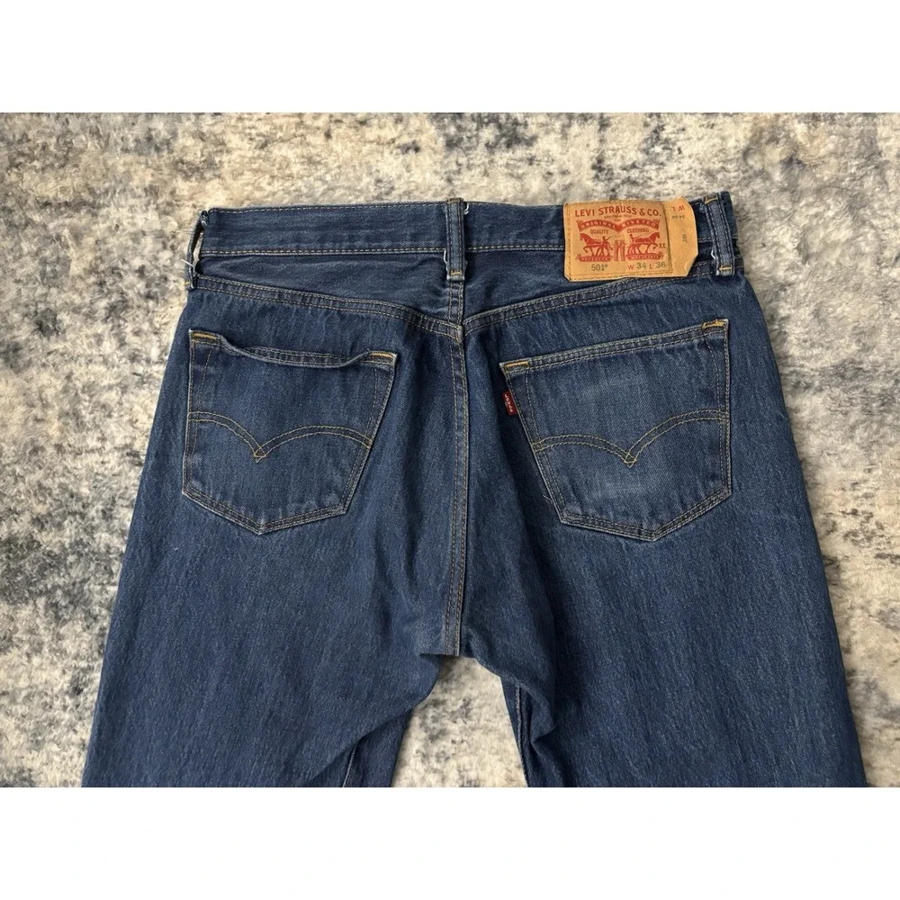 Levi's 501 Original Fit Jeans Mens W34 L36 Dark Wash Straight Leg Denim Pants‎